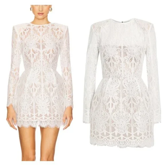 NWT BRONX AND BANCO Casey Lace Mini Dress White Small Long Sleeve Designer Dress NWT BRONX AND BANCO Casey Lace Mini Dress White Small Long Sleeve Designer Dress